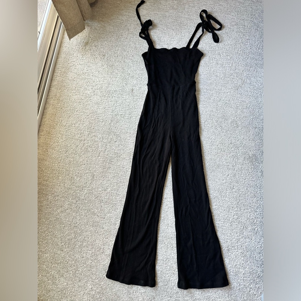 Reformation black tie strap jumpsuit